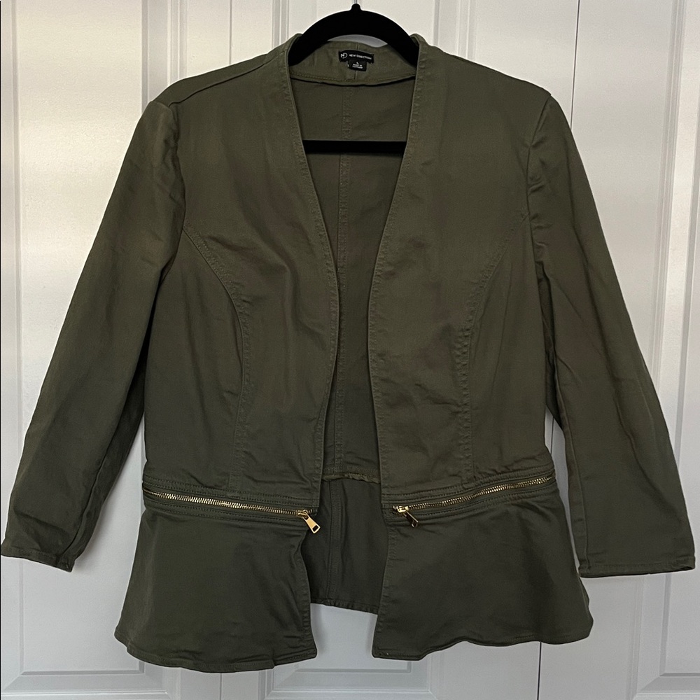New Direction Olive Green Jacket with Gold Zipper Details